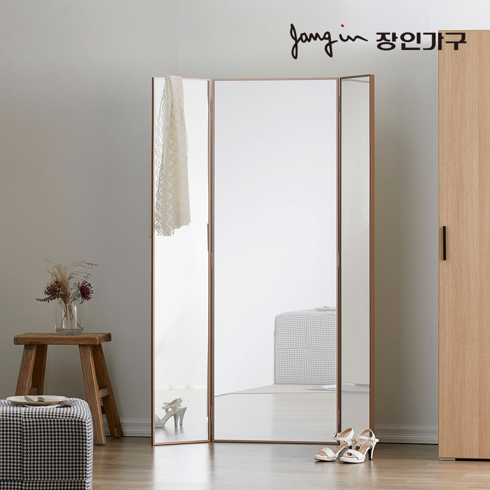 장인가구 컬렉 비산방지 강화유리 미끄럼방지 예쁜 이동식 대형 스탠드 전신거울 400