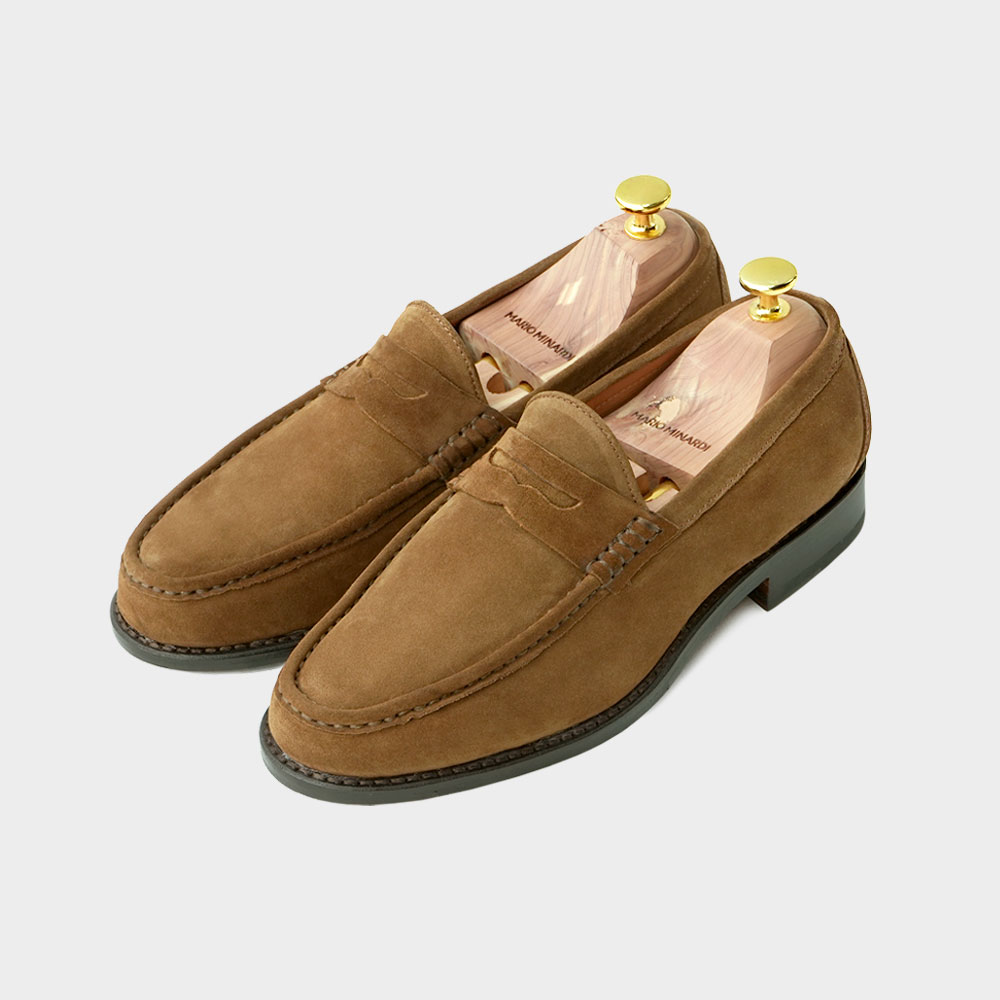 로퍼 엘모 스웨이드 미드브라운 이태리산 송아지가죽 남자 수제화 발편한 굿이어웰트 구두