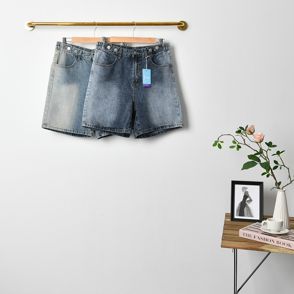 여자 청반바지 A라인 얇은 여름 2단기장 하이웨스트 난스판 키작녀 와이드 빅사이즈