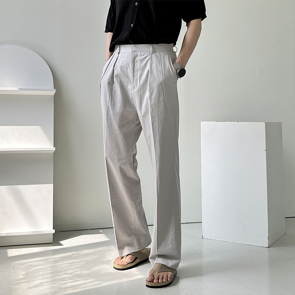 남자와이드슬랙스 투턱팬츠 부츠컷 여름바지 남자린넨슬랙스 - 상품 이미지