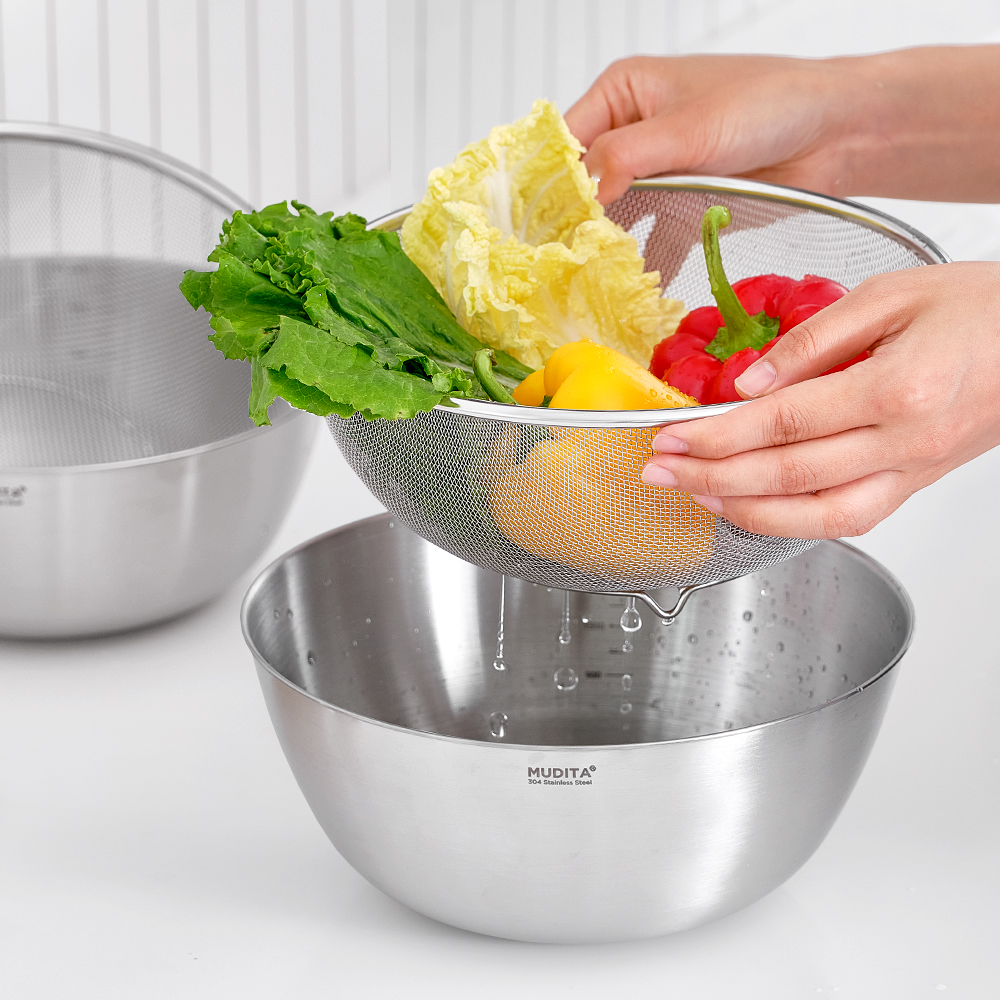 무디타 스텐 믹싱볼 & 채반 2종 세트 22cm (중/2500ml) / 다용도 야채 세척볼 - 상세 이미지 5