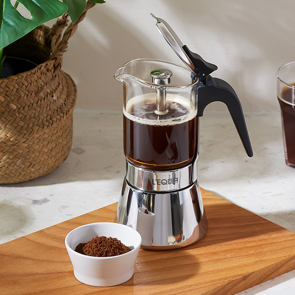 리큅 스테인리스 모카포트 강화유리 6컵 240ml LMP-GS240 미니 인덕션 캠핑용 휴대용