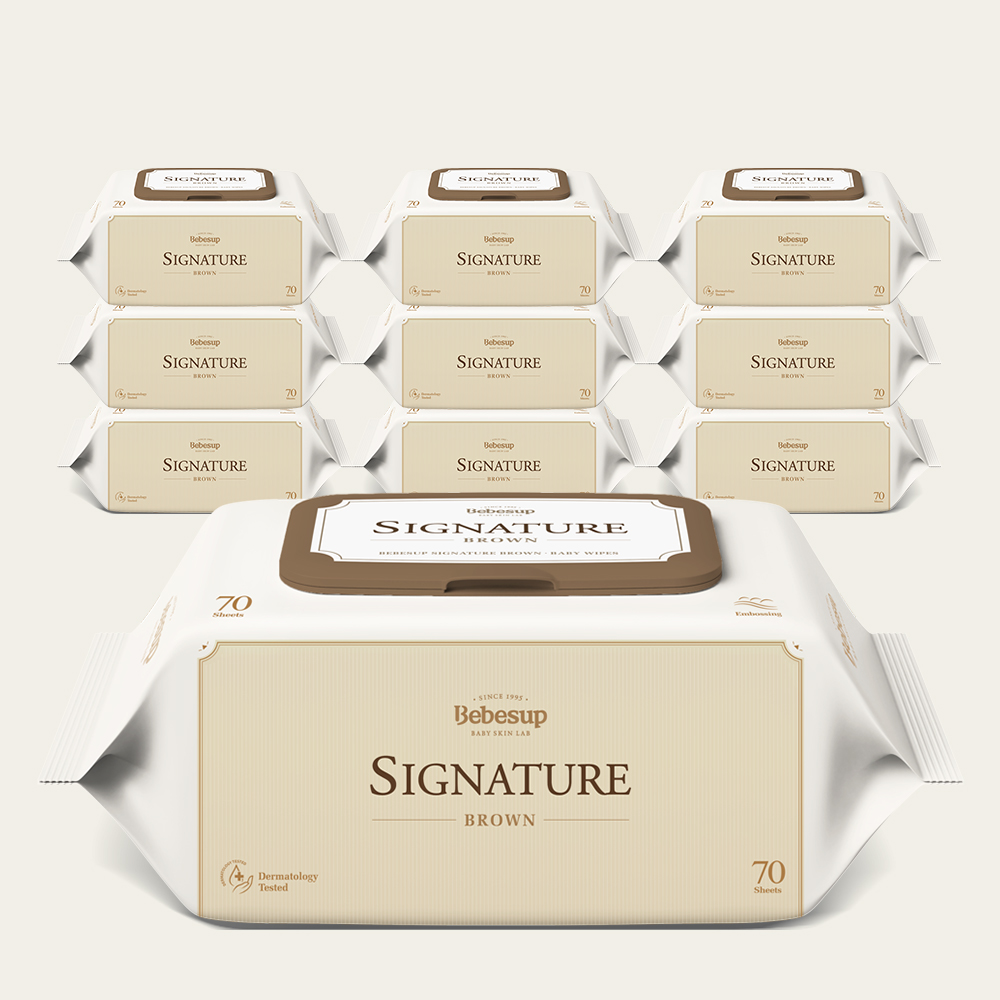베베숲 시그니처 브라운 캡형 안전한 아기물티슈 70매, 10개