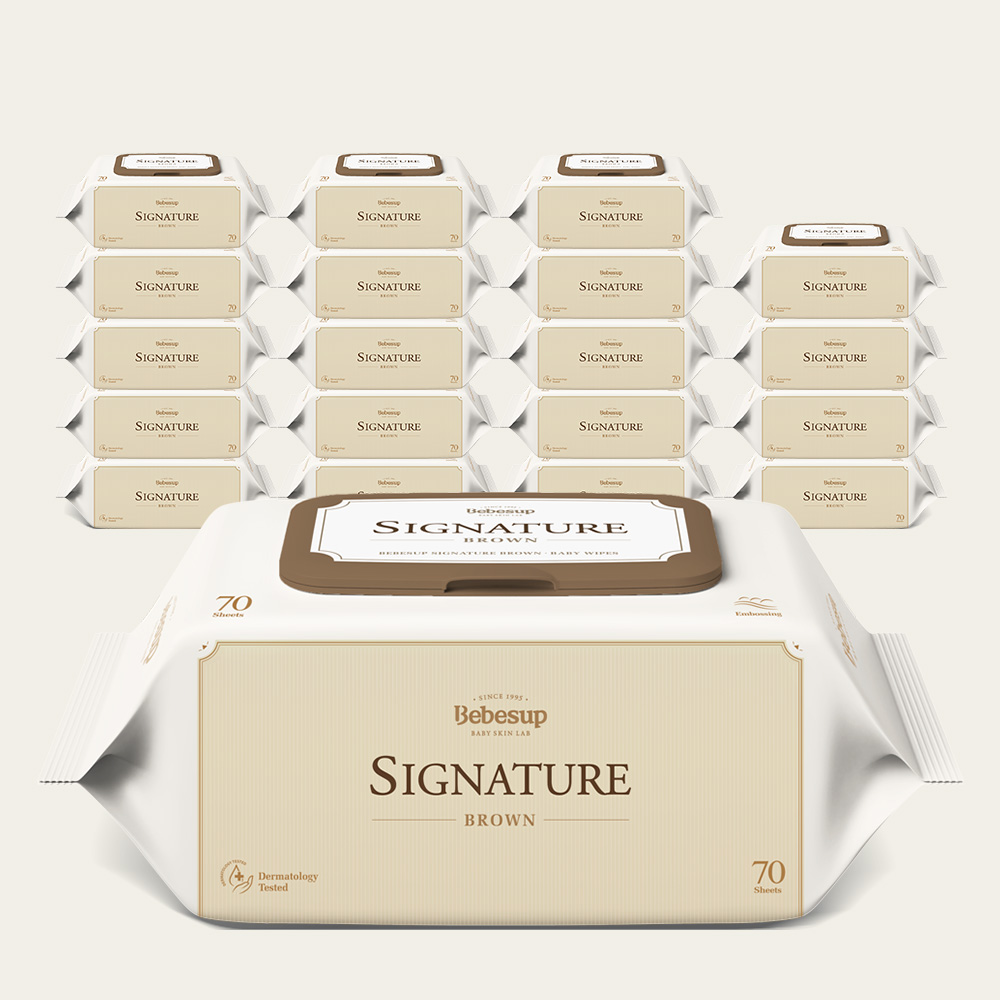베베숲 시그니처 브라운 캡형 안전한 아기물티슈 70매, 20개