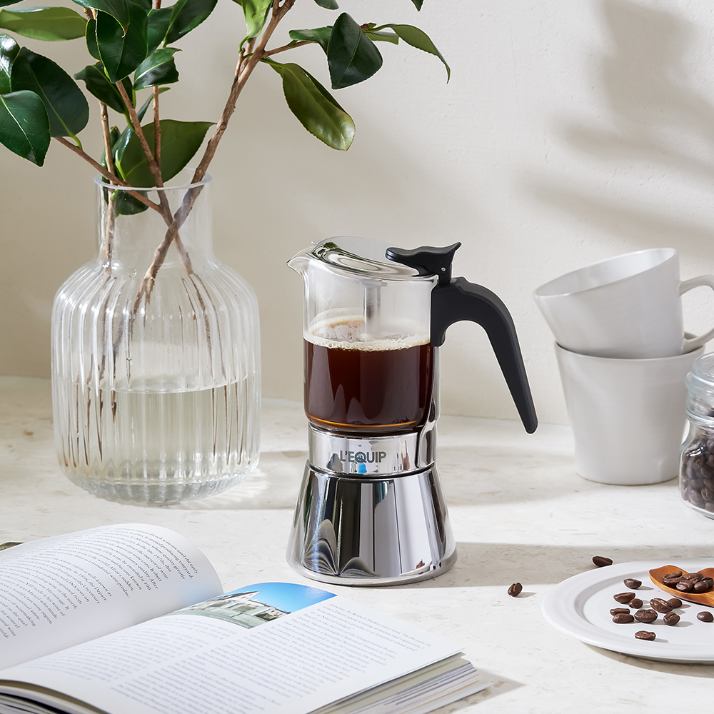 리큅 스테인리스 모카포트 강화유리 6컵 240ml LMP-GS240 미니 인덕션 캠핑용 휴대용