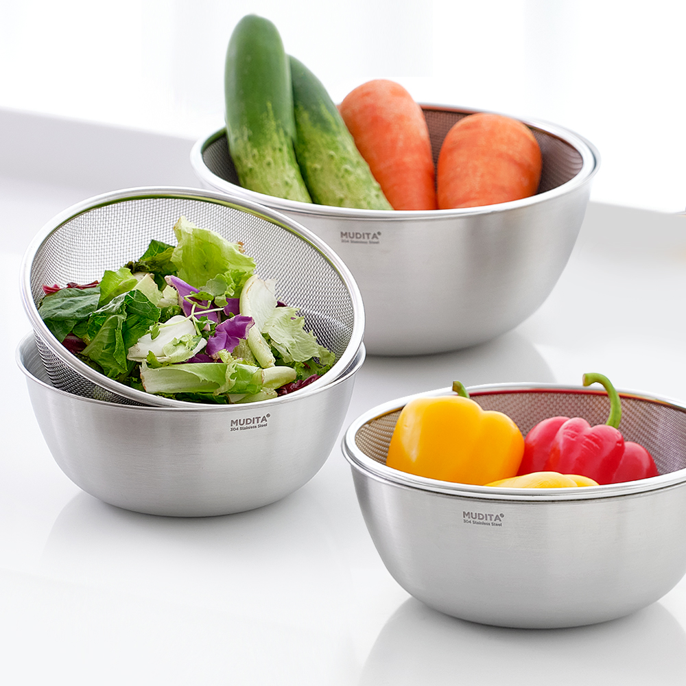 무디타 스텐 믹싱볼 & 채반 2종 세트 22cm (중/2500ml) / 다용도 야채 세척볼 - 상세 이미지 4