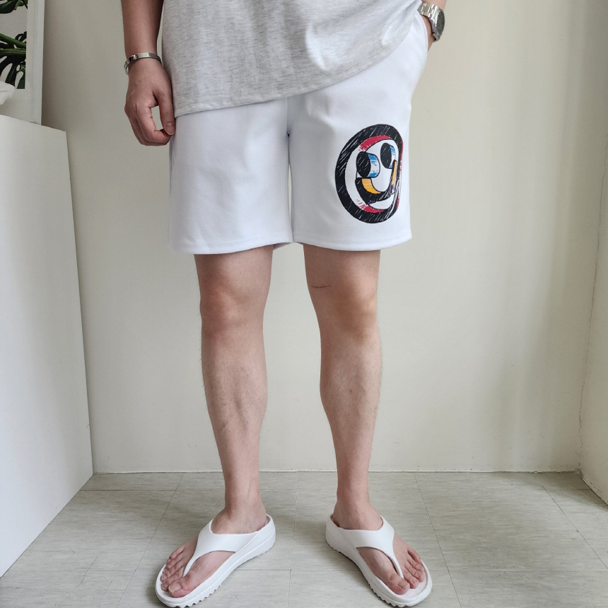 남자 반바지 그림자 스마일 프린팅 트레이닝 츄리닝 숏팬츠 - 상품 이미지