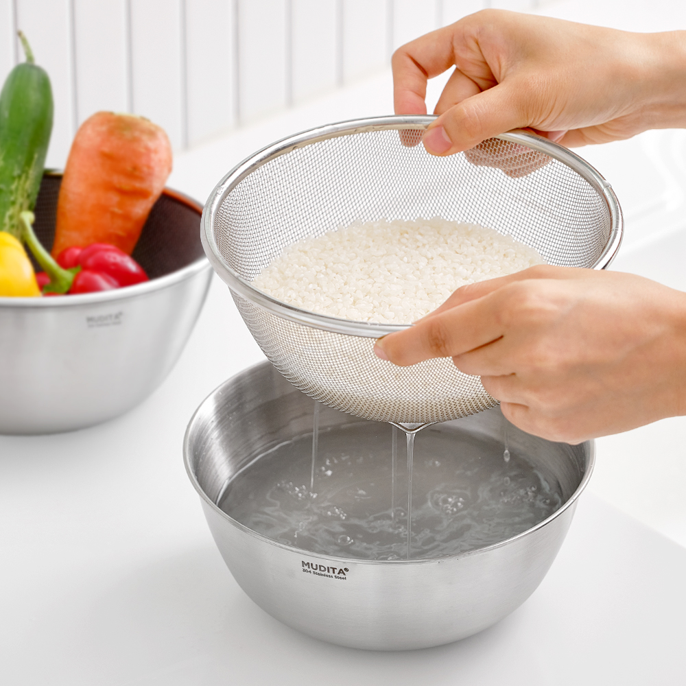 무디타 스텐 믹싱볼 & 채반 2종 세트 22cm (중/2500ml) / 다용도 야채 세척볼 - 상세 이미지 2