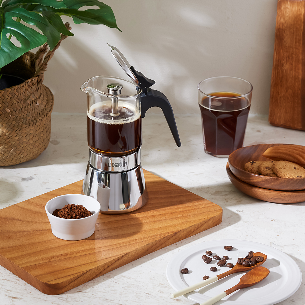 리큅 스테인리스 모카포트 강화유리 6컵 240ml LMP-GS240 미니 인덕션 캠핑용 휴대용