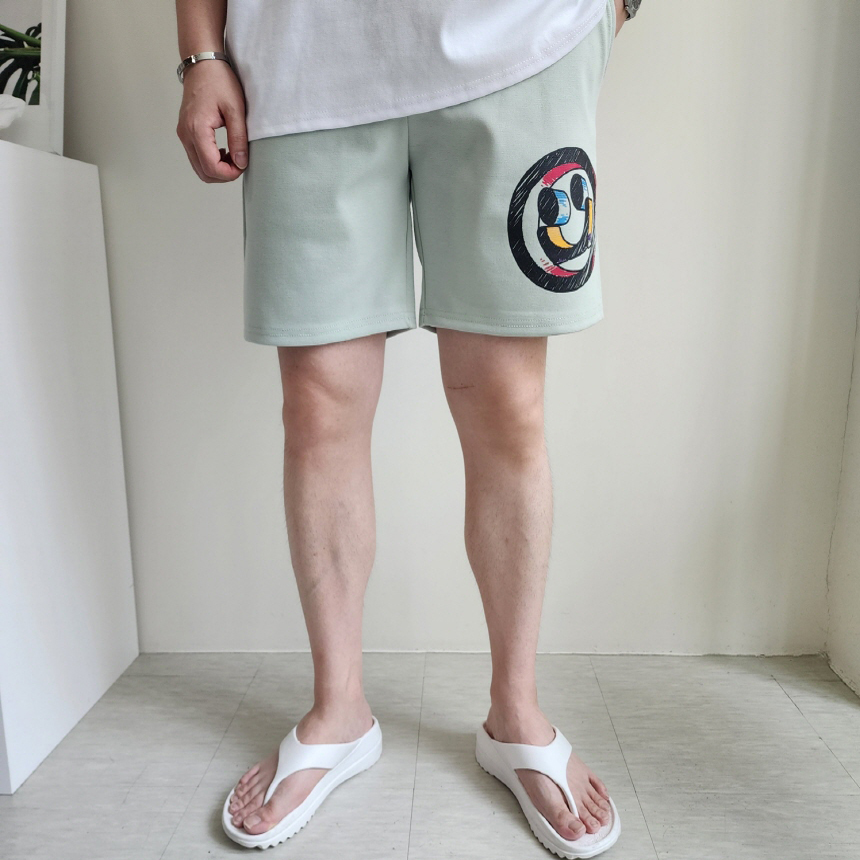 남자 반바지 그림자 스마일 프린팅 트레이닝 츄리닝 숏팬츠 - 상세 이미지 2