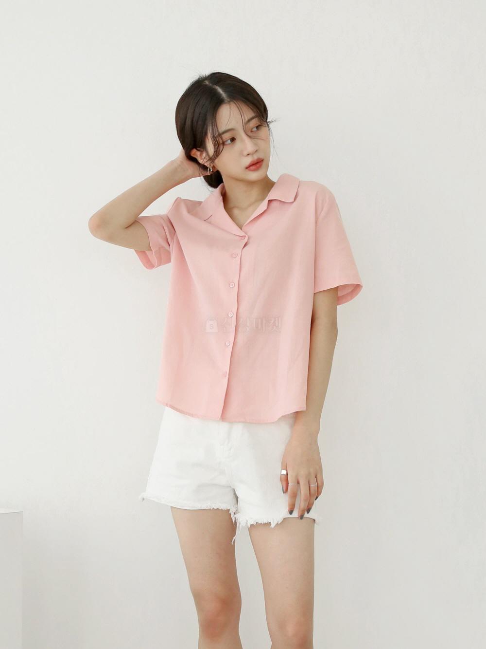 린넨블라우스 오픈카라 마남방 정장 면접 반팔 셔츠 블라우스 이미지 2
