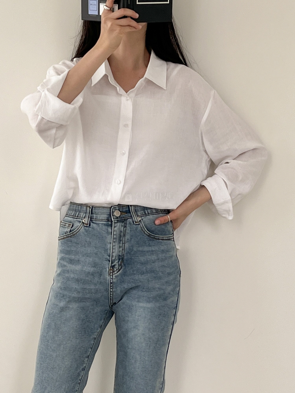 린넨블라우스 여름긴팔셔츠 여성 크롭 시스루 긴팔 남방 살안타템 이미지 3