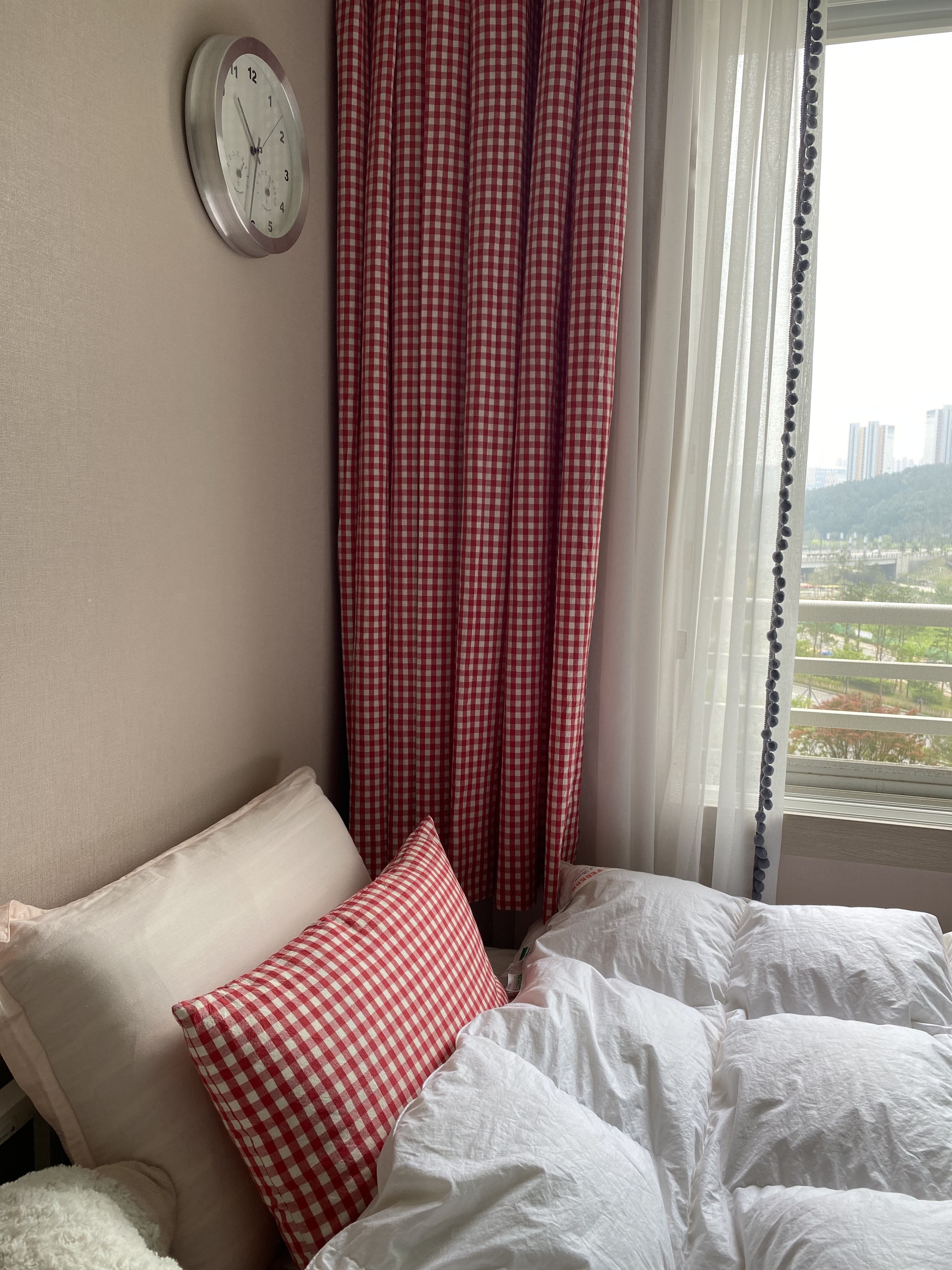 레트로 레드체크 작은방주방작은창가리개커튼