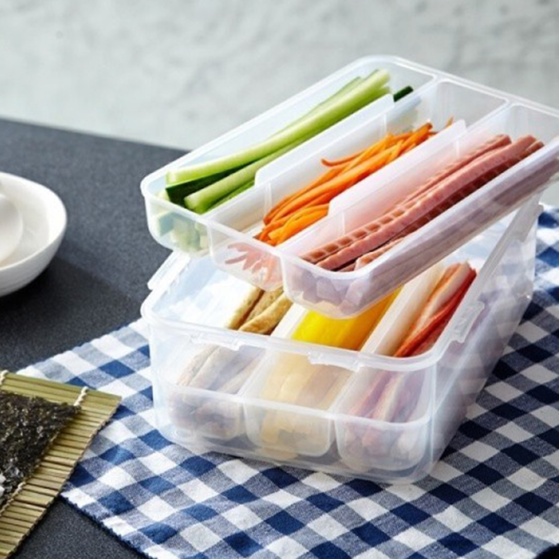 토핑 이유식 큐브 보관통 김밥재료 대파 국수 과일 버터 소분 칸칸이반찬통 2단 용기 - 상품 이미지