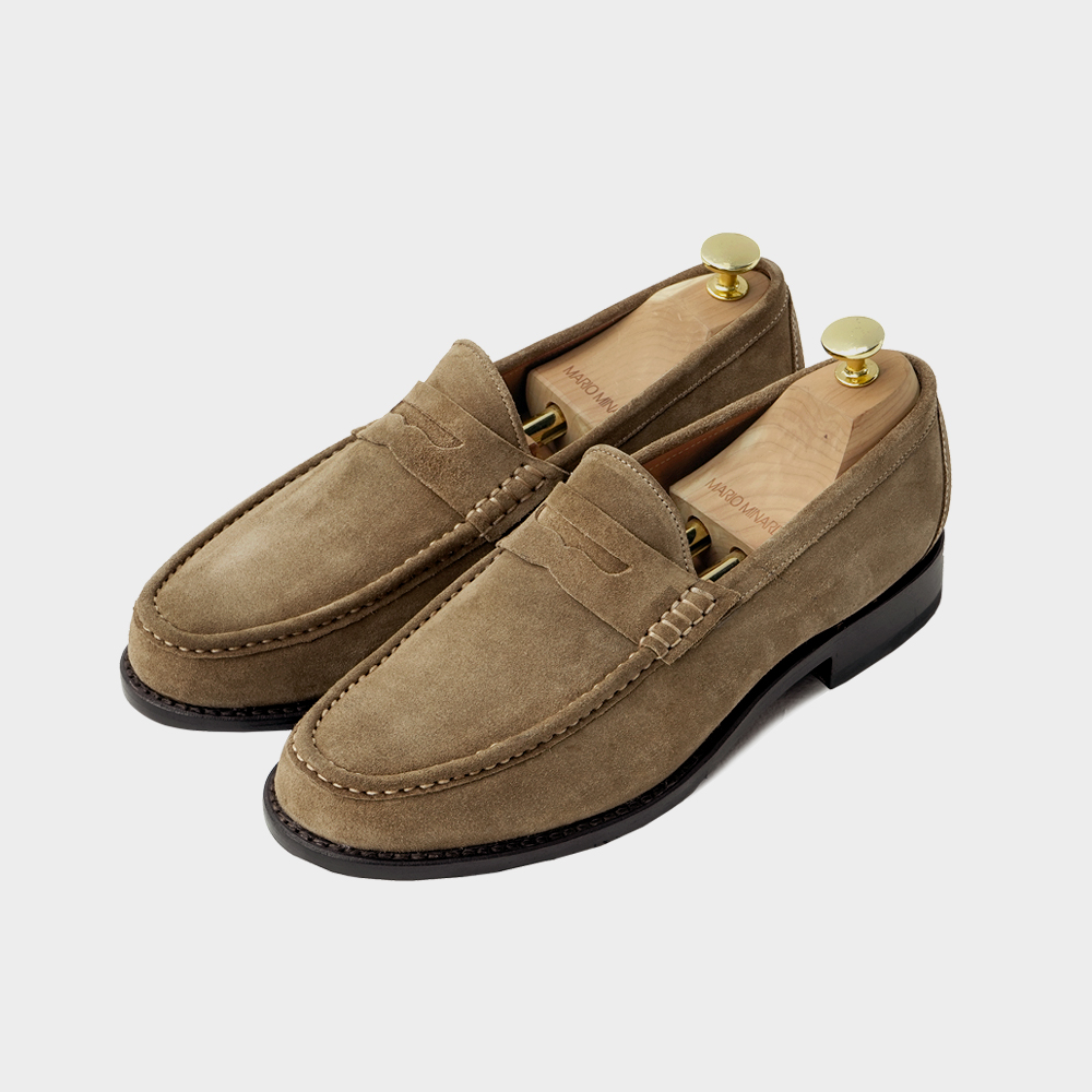 로퍼 엘모 스웨이드 라이트브라운 이태리산 송아지가죽 남자 수제화 발편한 굿이어웰트 구두