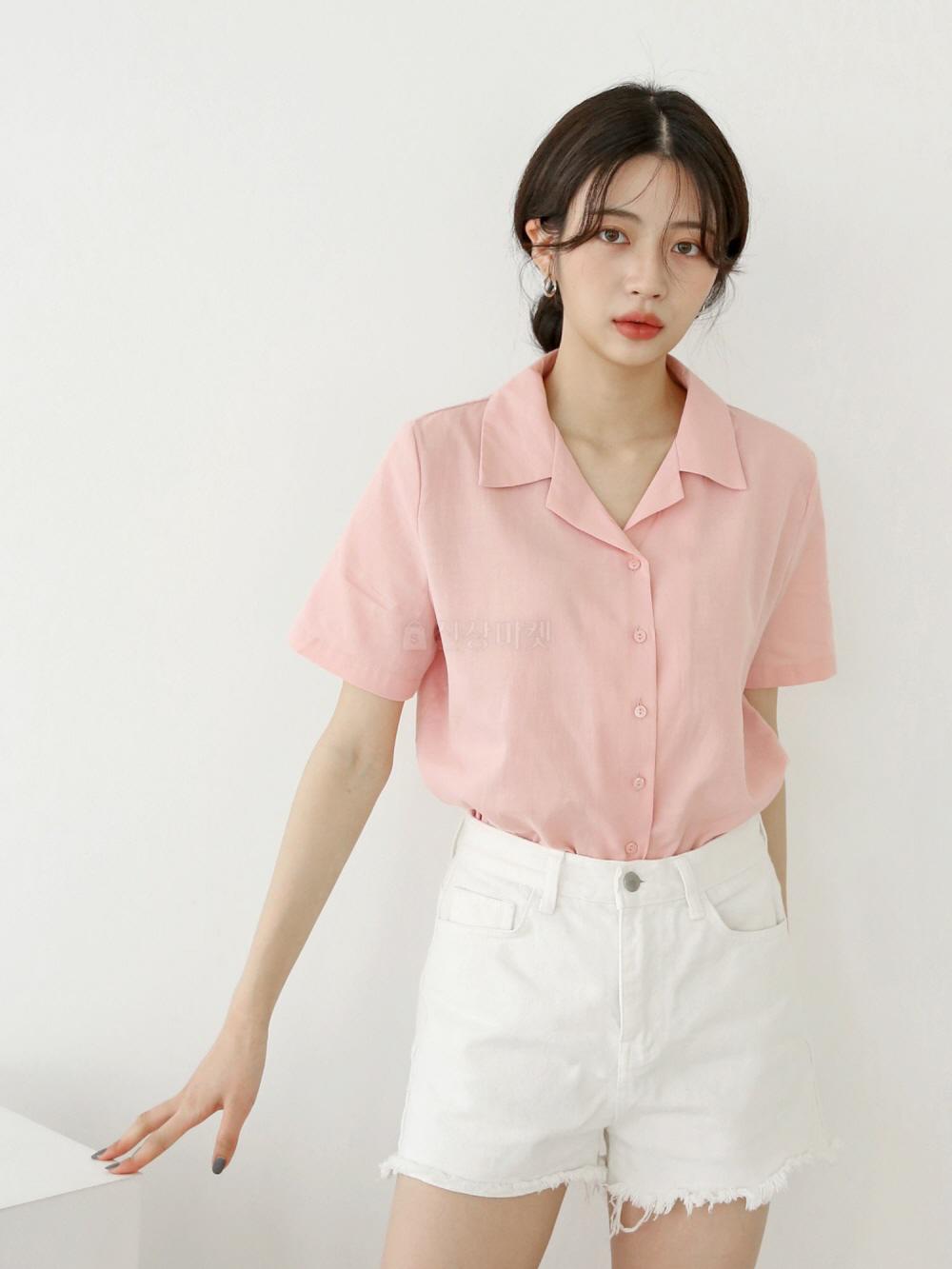 린넨블라우스 오픈카라 마남방 정장 면접 반팔 셔츠 블라우스 이미지 3