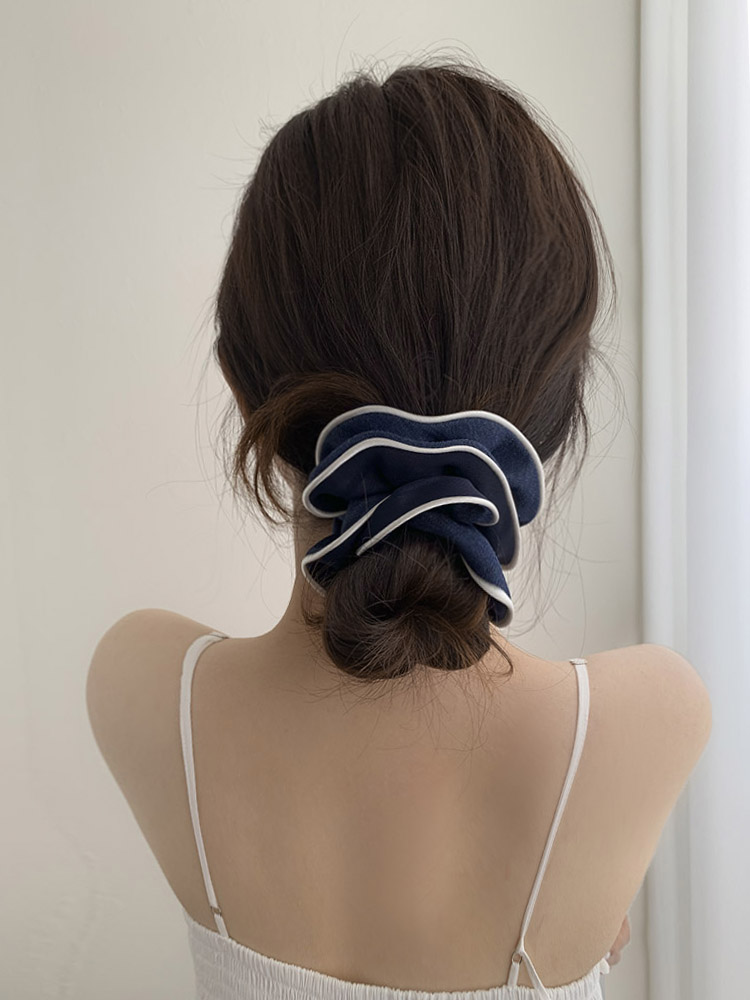 셀프러브 데님 파이핑 스크런치 - 오간디 투톤 쉬폰 시스루 두겹 헤어슈슈 머리끈 - 상세 이미지 3