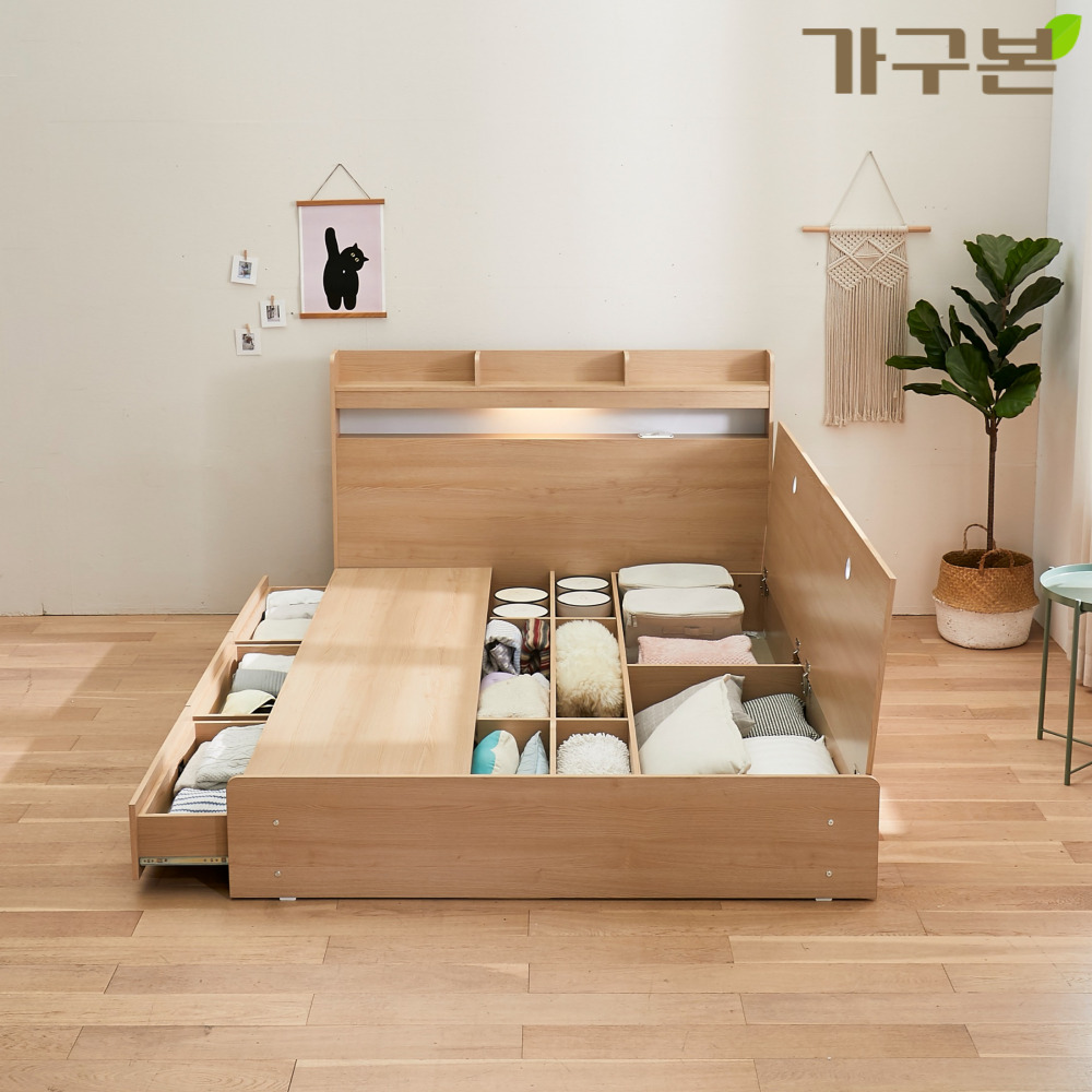 덴버 LED 수납침대 슈퍼싱글/퀸 네추럴 - 상세 이미지 5