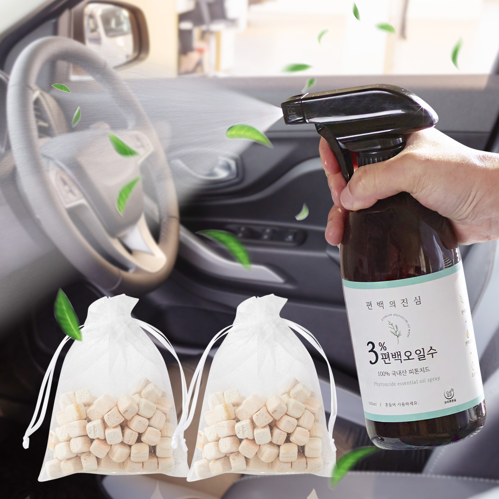 자동차 탈취제 차량용 차 에어컨 새차 담배 실내 냄새 제거 500ml+큐브2개 세트