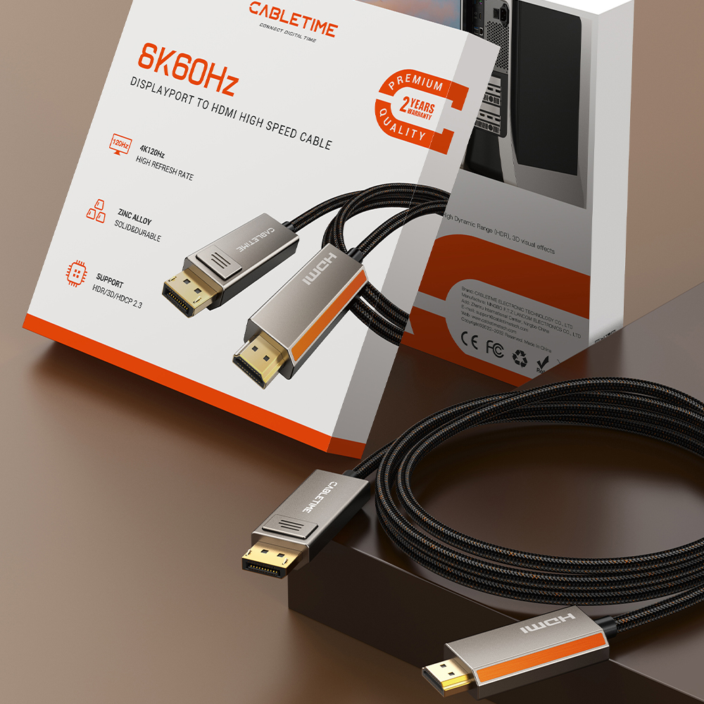 케이블타임 울트라 8K 60Hz DP to HDMI 케이블 CD36 1m, 1개 - 상세 이미지 2