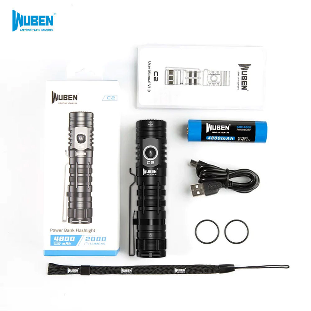 우벤 C2 군용 전술 랜턴 2000루멘 고성능 후레쉬 충전식 LED 손전등 택티컬 라이트