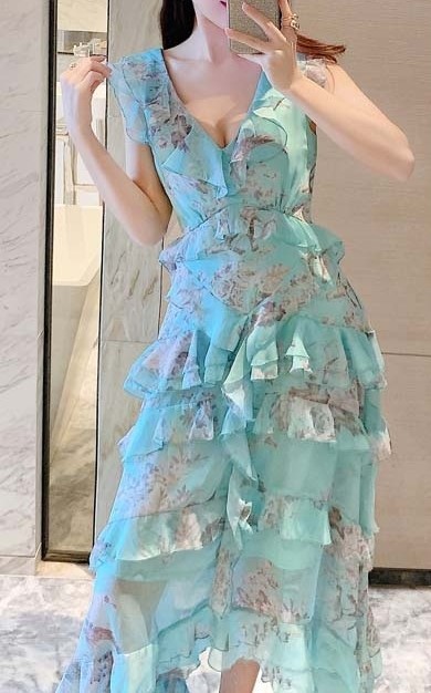 여자여자몰 플라워나염 실켓쉬폰 프릴 나시롱원피스 여름 바캉스원피스 휴양지룩 이미지 3