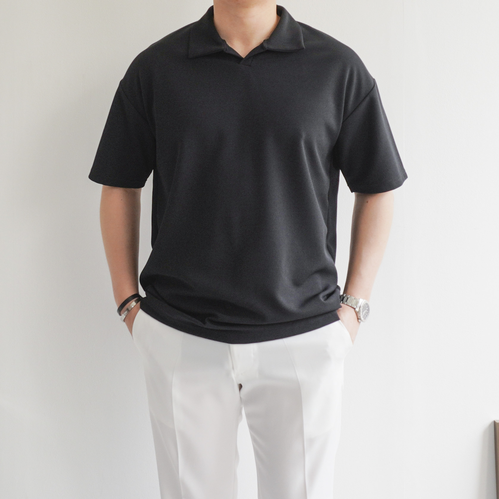 워셔블 로이 슬릿넥 오픈 카라 반팔티셔츠 5color 이미지 2