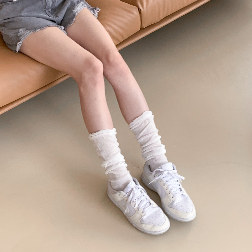 [봄코디] 퍼프 시스루 주름 셔링 워머 니삭스 양말 5color 상세 이미지 10