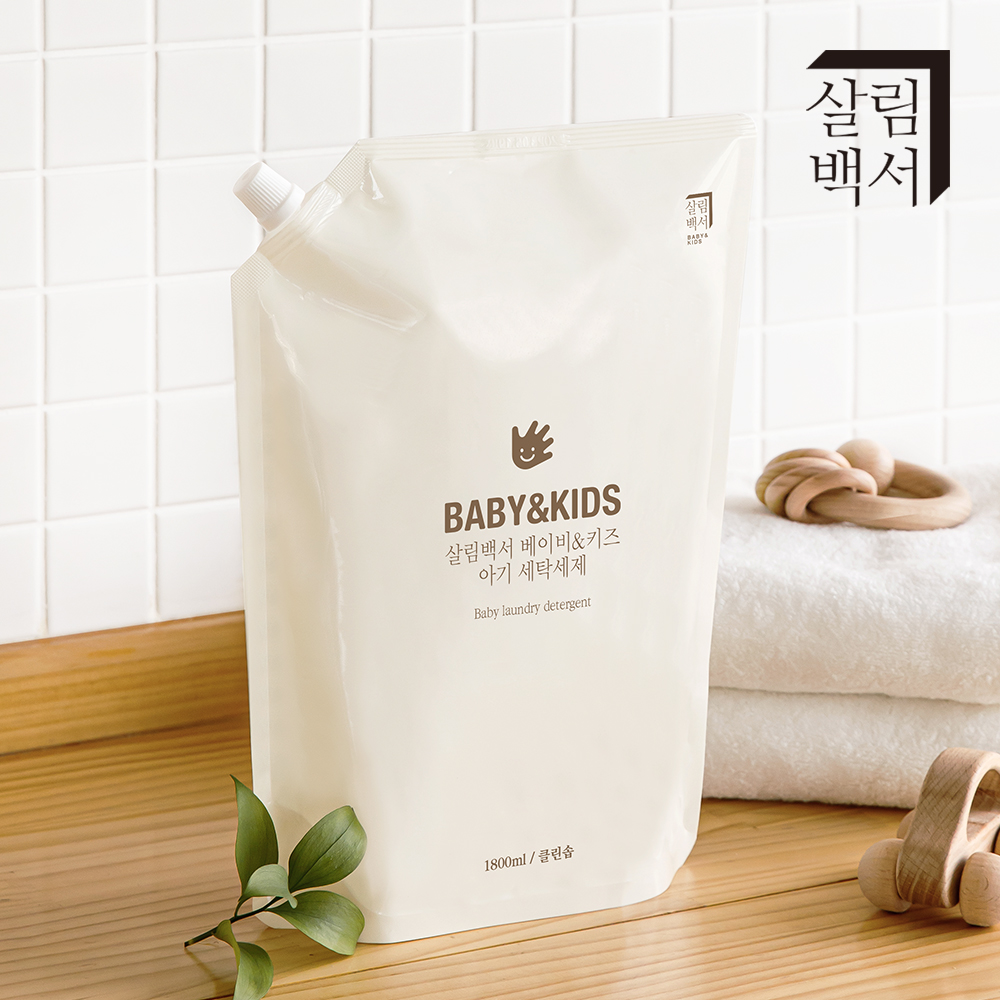 1+1 살림백서 베이비&키즈 아기세제 리필형 1800ml 총 2개입 유아세탁세제