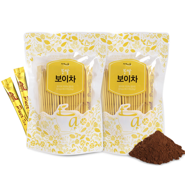 차예마을 바로녹는 운남성 보이차 가루 추출 분말 40스틱 20g, 2개 - 상품 이미지