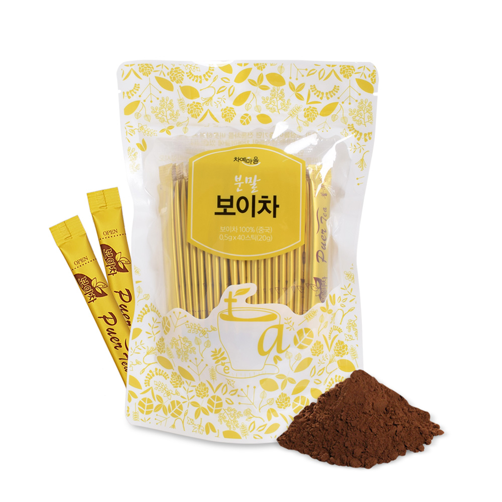 차예마을 바로녹는 운남성 보이차 가루 추출 분말 40스틱 20g, 1개 - 상품 이미지