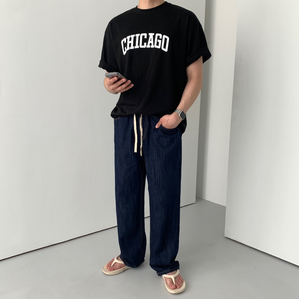 남자린넨데님 밴딩바지 남자여름데님 이미지 3