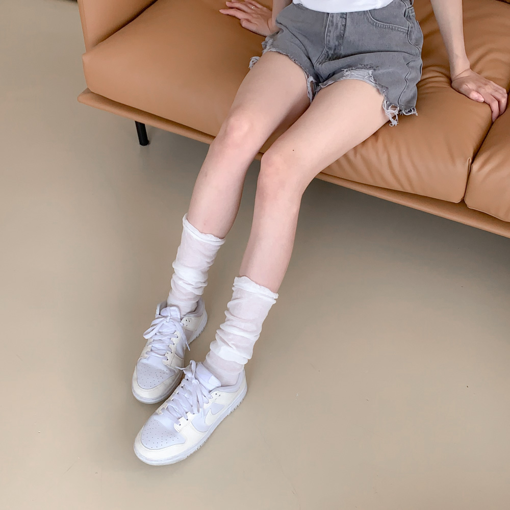 [봄코디] 퍼프 시스루 주름 셔링 워머 니삭스 양말 5color 상세 이미지 7