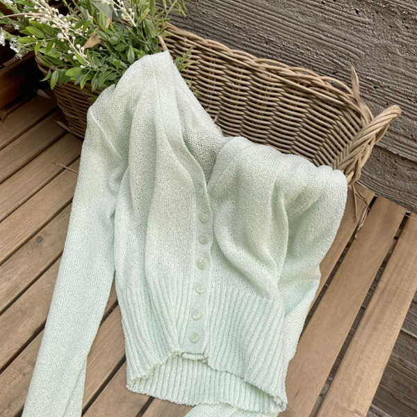 (실내아우터살안타템) 리온 썸머 부클 세미크롭 가디건 여름 cd2881