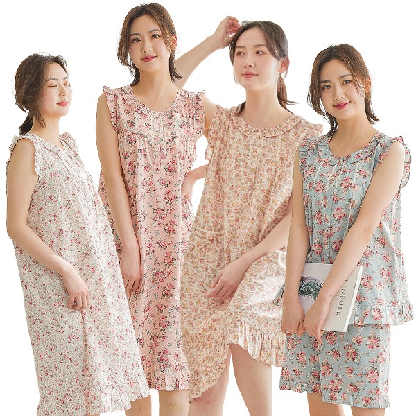 여성 원피스 잠옷 민소매 여름 홈웨어 여자 나시 플라워 실내복 착용 후기 | 사이즈/핏 총정리 - 대표 이미지