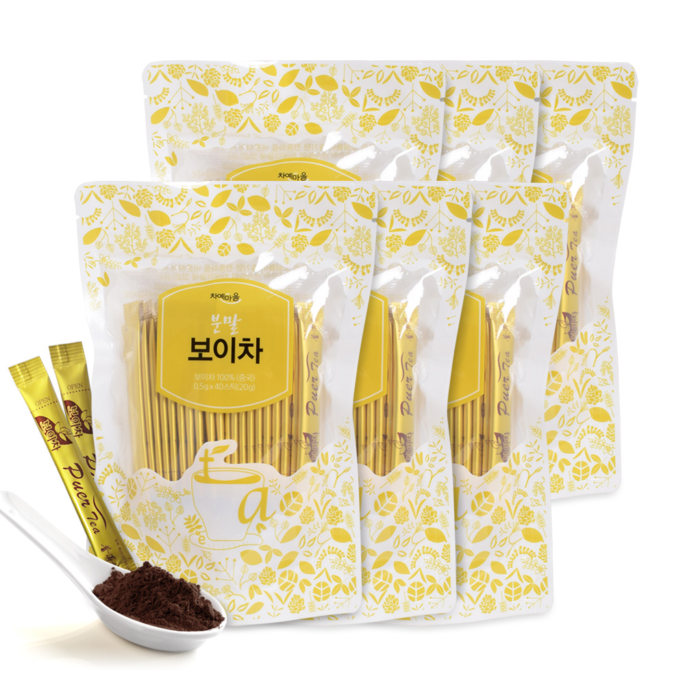 차예마을 바로녹는 운남성 보이차 가루 추출 분말 40스틱 20g, 6개 - 상품 이미지