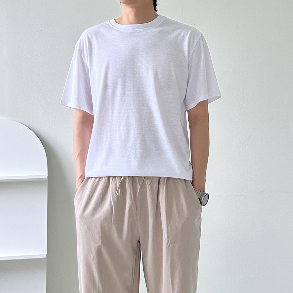 남자반팔티 레이어드 이너 린넨 반팔티셔츠 - 상품 이미지