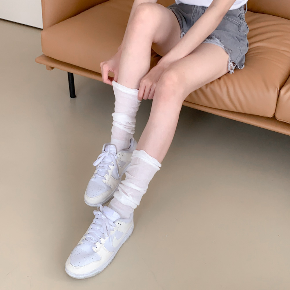 [봄코디] 퍼프 시스루 주름 셔링 워머 니삭스 양말 5color 상세 이미지 8