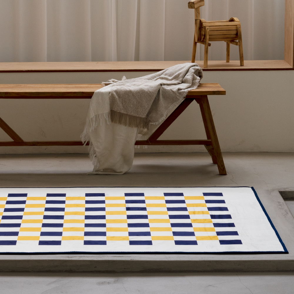 크로마 체커보드 디자인 러그 카페트 네이비옐로우, 150x200cm - 상세 이미지 4
