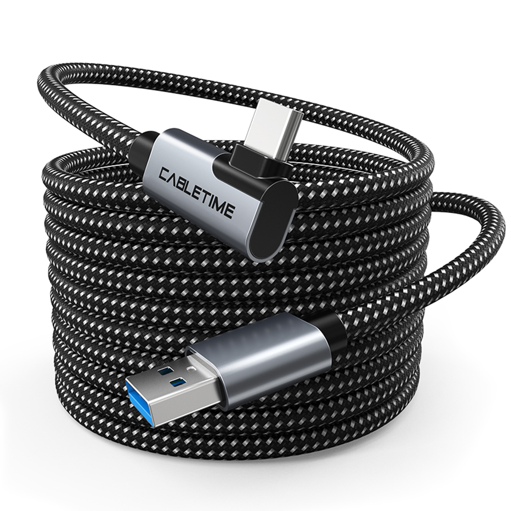 케이블타임 5Gbps VR 헤드셋 링크 90도 C타입 USB3.0 케이블 5m, 1개 - 상품 이미지