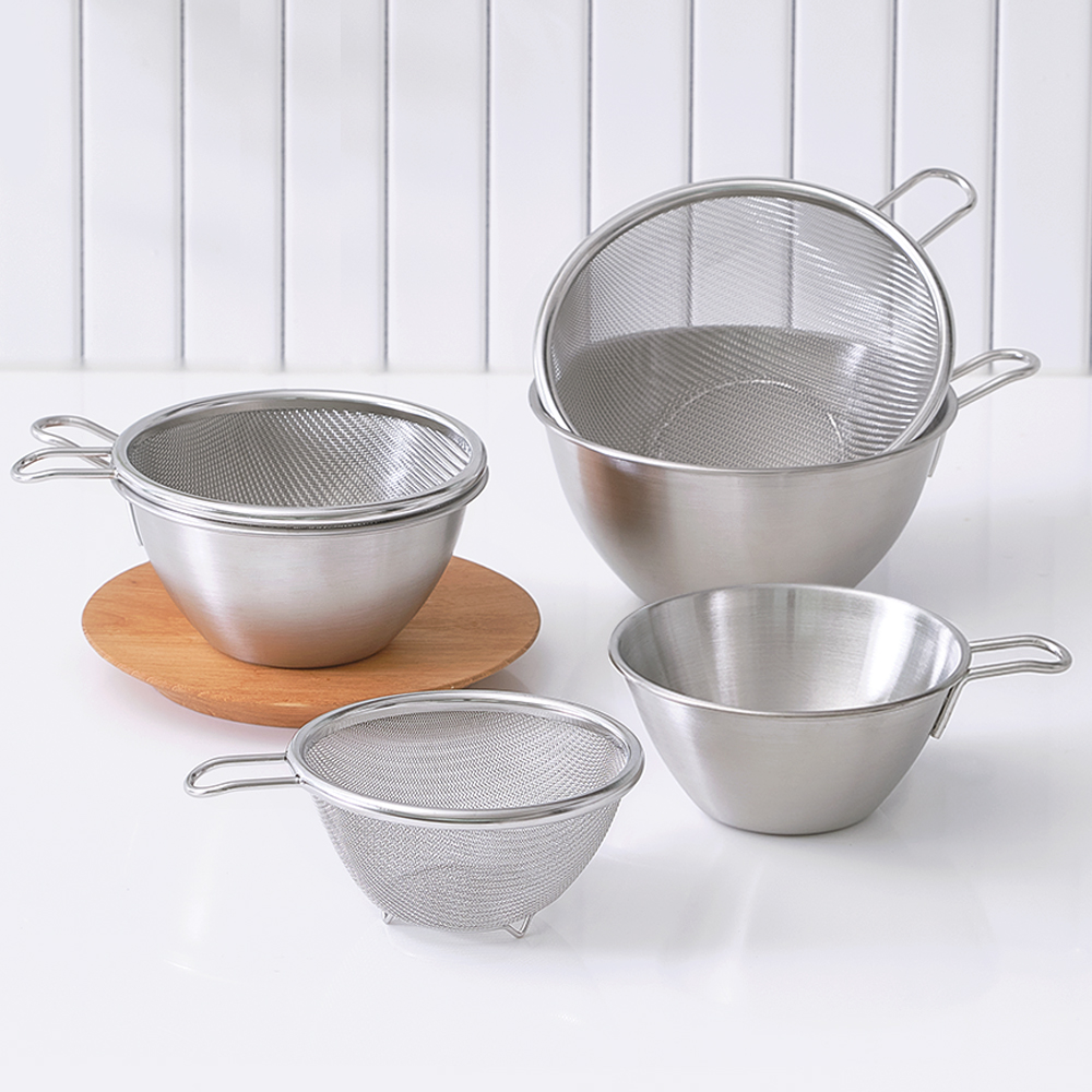 스텐 뉴 미니 숏핸들 믹싱볼 채반 세트 13cm / 500ml 과일 야채 바구니 채망 계량컵 - 상세 이미지 3
