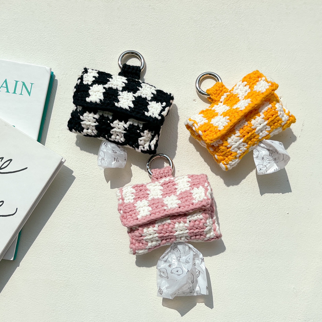 풉백파우치 똥츄걸이 케이스 강아지배변봉투 가방 체커보드 [핸드메이드]