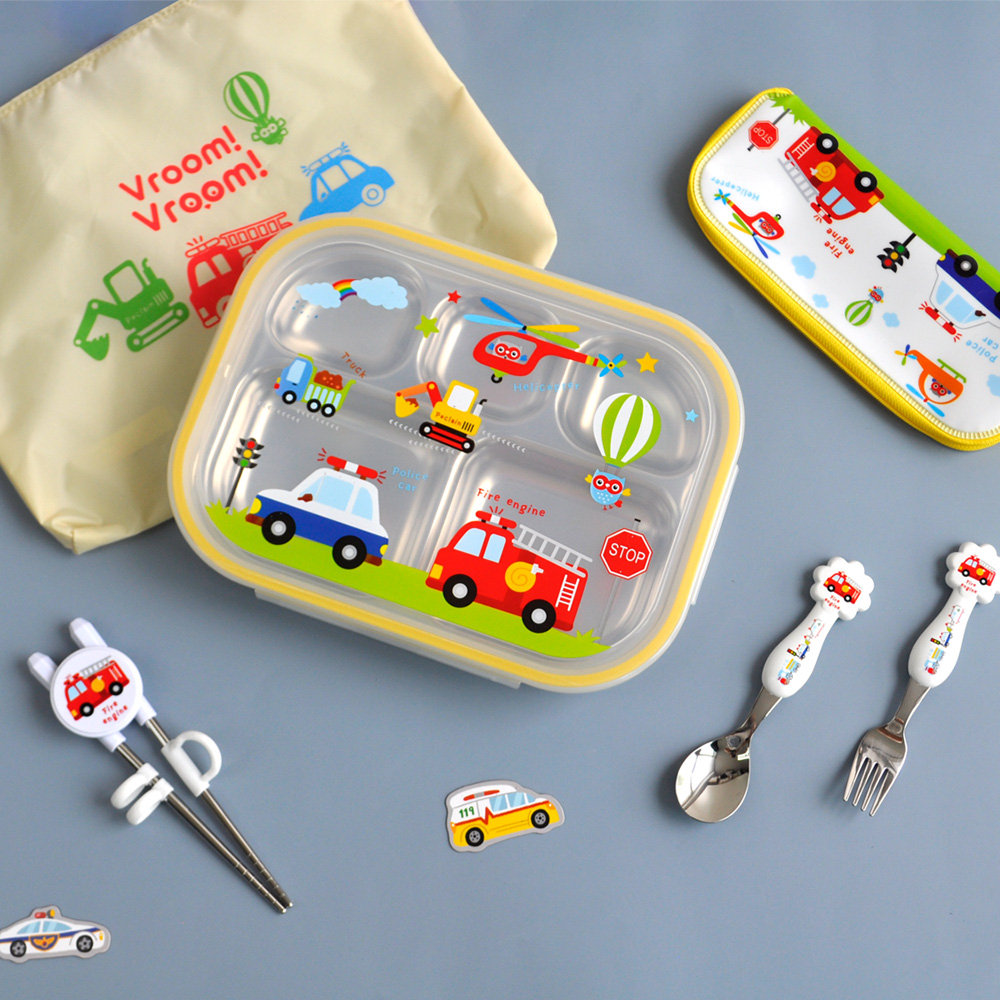 부릉부릉 1단계 교정용젓가락 스푼포크 케이스세트+식판가방도시락 아동 수저 젓가락 연습