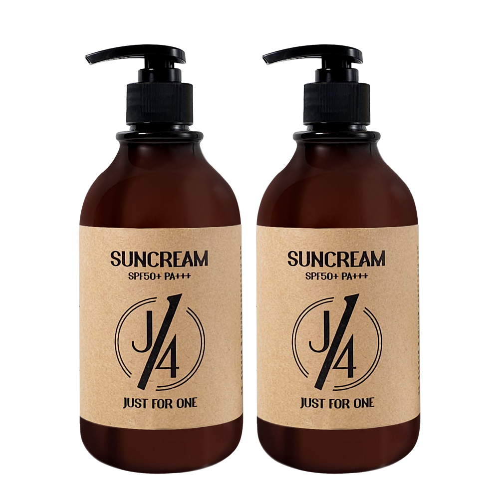 저스트포원 J41 선크림 대용량 500ml 1+1 SPF50+ 골프 스포츠 끈적임없는 촉촉한 온가족 자외선차단제 썬크림 - 상품 이미지