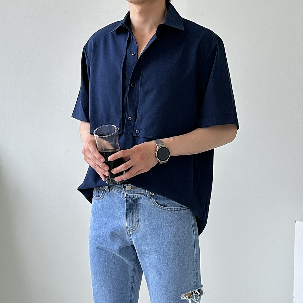 남자린넨셔츠 오버핏 트렌치 여름남방 남자반팔셔츠 이미지 2