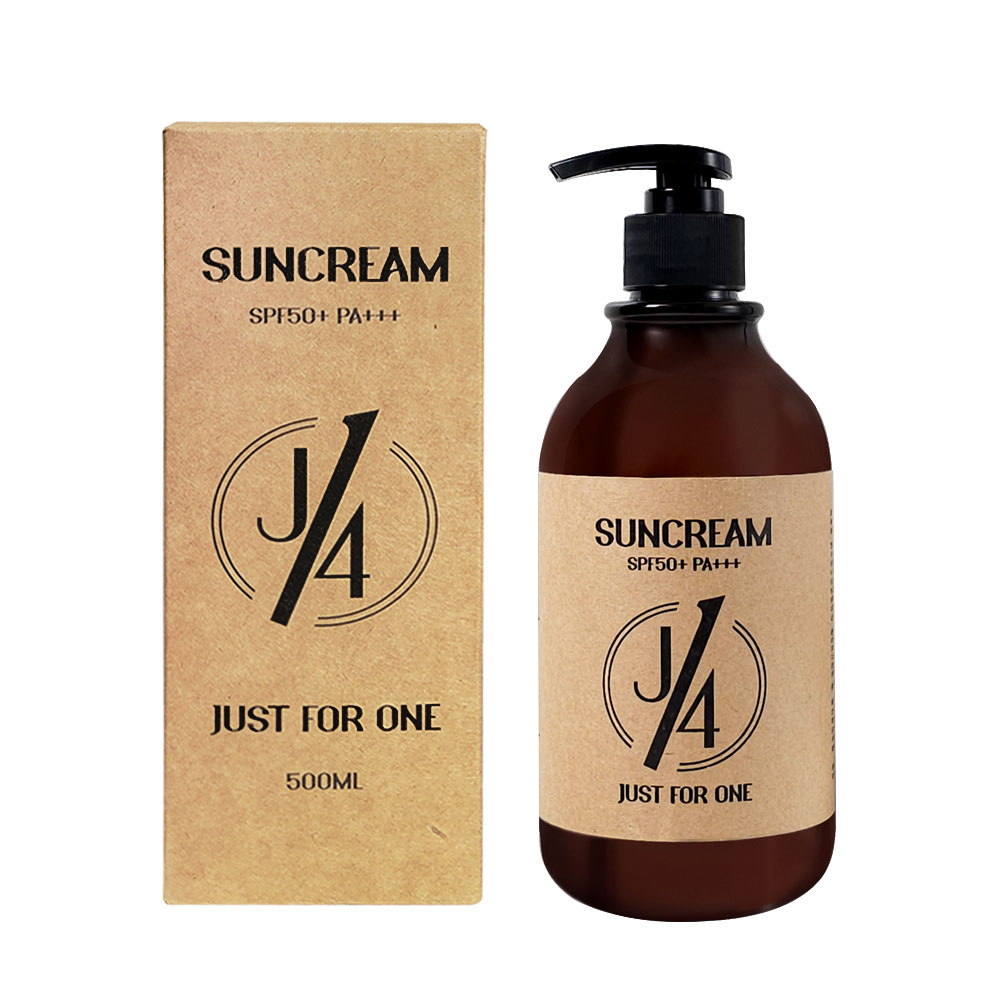 저스트포원 J41 선크림 대용량 500ml SPF50+ 골프 스포츠 끈적임없는 촉촉한 온가족 자외선차단제 썬크림 - 상품 이미지