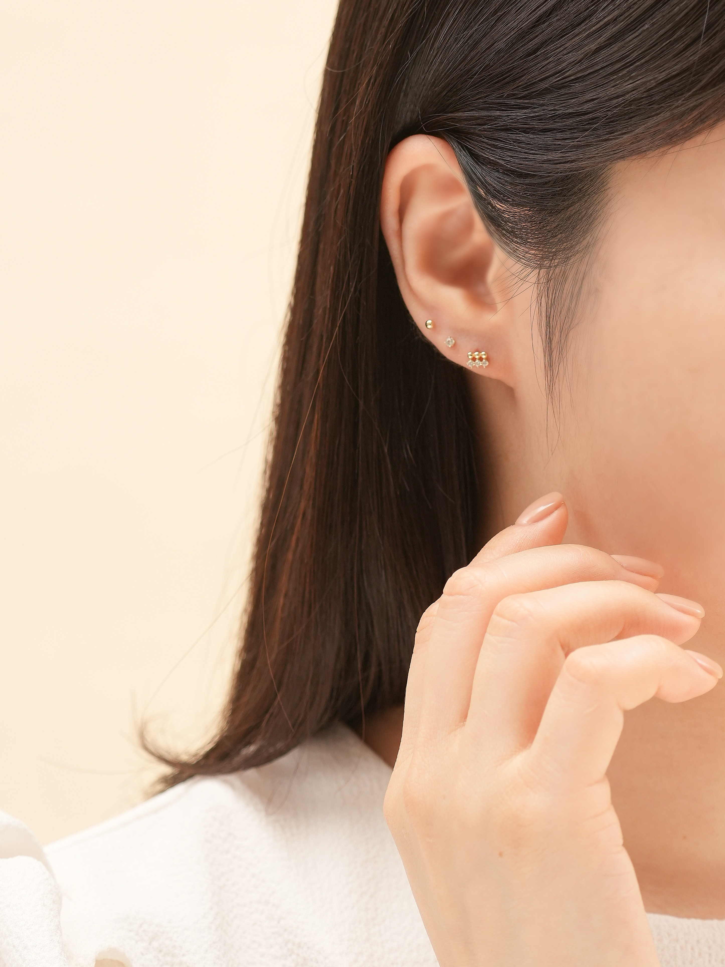 14k 헤이즐 골드 큐빅 귀걸이 기본 데일리 레이어드 이미지 8