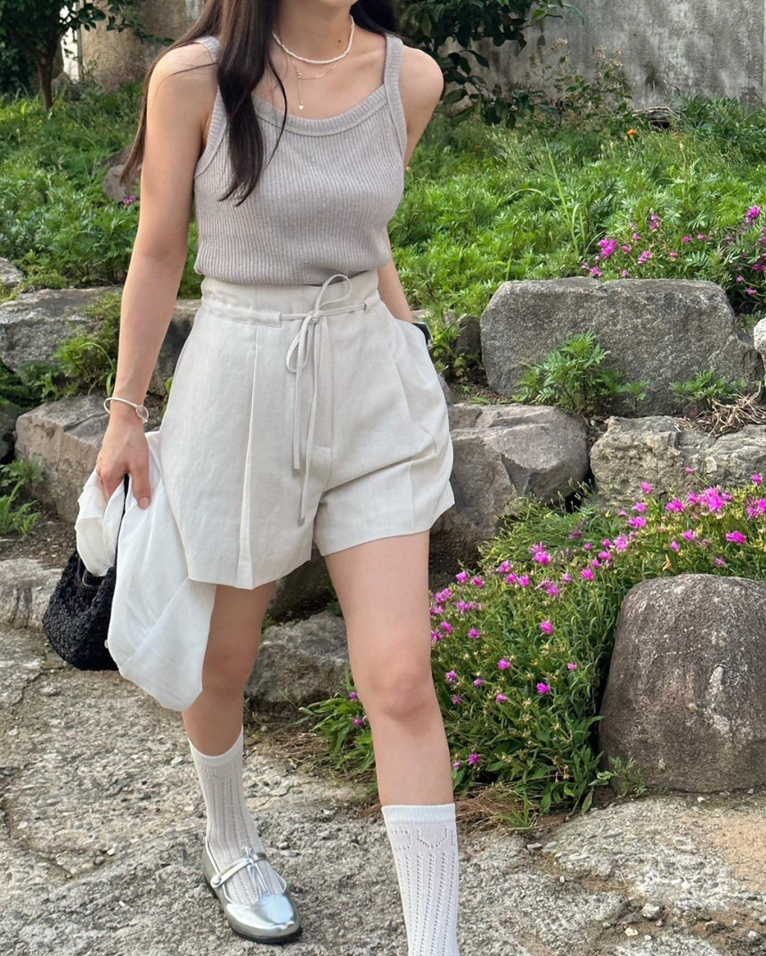 유인어스 제로 여름 썸머 린넨 골지 스퀘어넥 나시 티