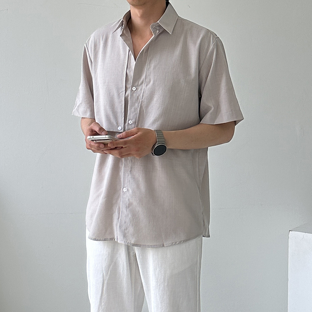 남자린넨셔츠 오버핏 트렌치 여름남방 남자반팔셔츠 - 상세 이미지 5
