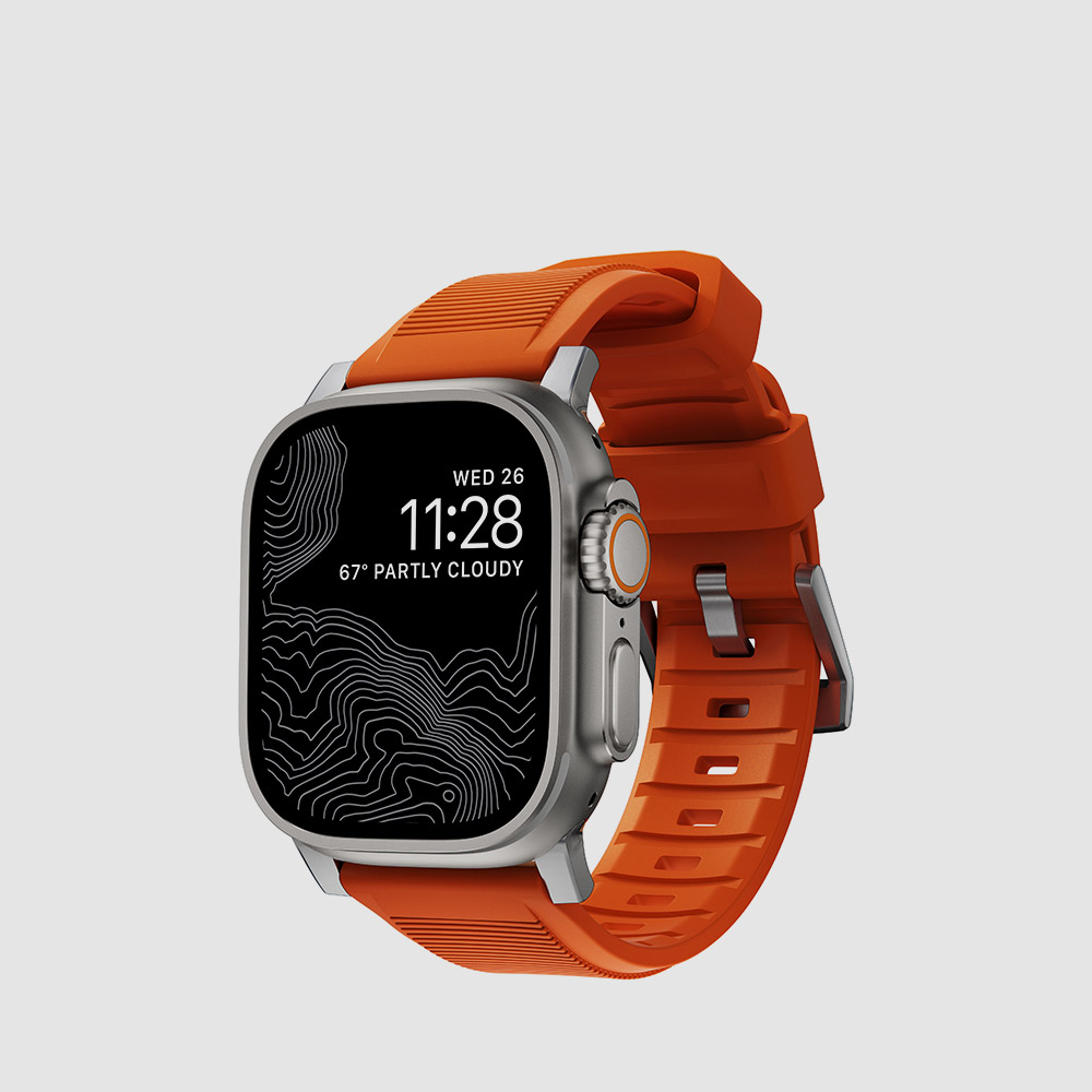 노마드 러기드 애플워치 스트랩 울트라 오렌지 - 실버 버클 / 44 45 46 여름 스포츠